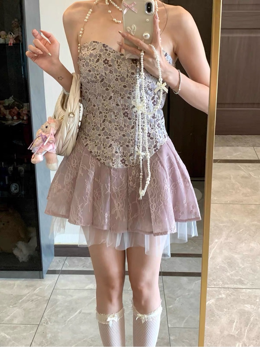 Lavender Lace Strapless Corset Mini Dress - Picture 4 of 5